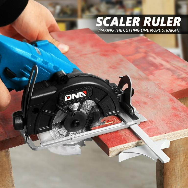 DNA MOTORING TOOLS-00173 12V Compact Cordless Circular Saw with 85mm 20T Blade and Hex Key, Adjustable Cutting Depth/Angle, Blue (Tool Only)