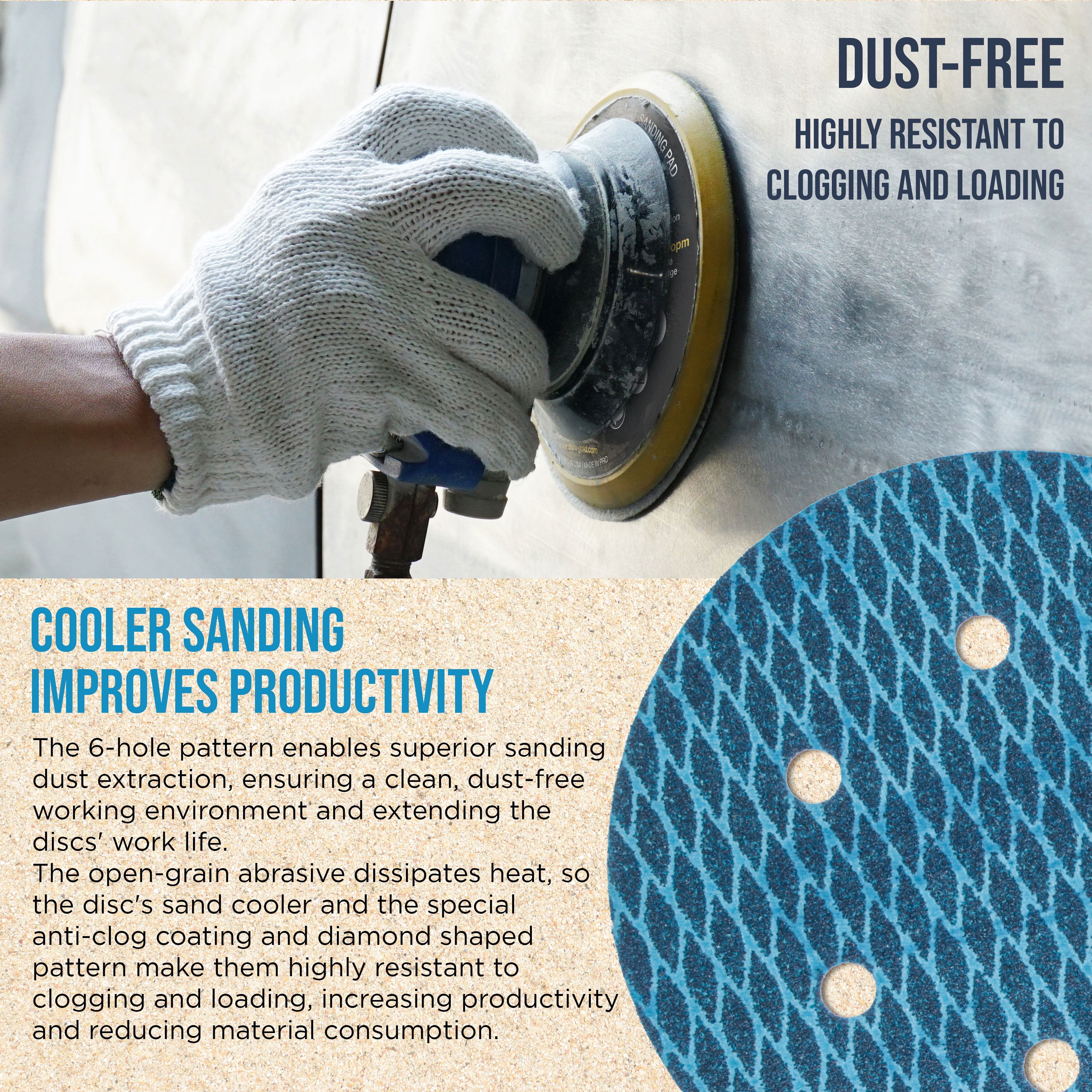 ProductionShop Premium 6" Rhombus Diamond Shape Blue Sanding Discs, 6-Hole, 70 Disc Variety Pack, Grits 60, 80, 120, 150, 180, 220, 320, 400 - Hook & Loop Sandpaper, Random Orbital Sanders