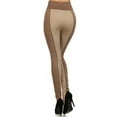thumbnail image 2 of Women's Two-Tone 4" High Rise Leggings with Double Zipper, Khaki, 2 of 4