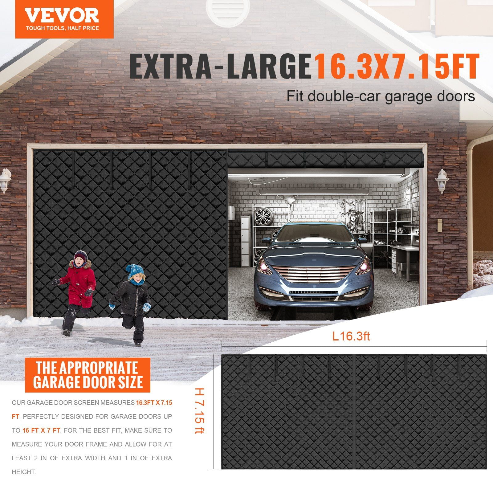 Garage Door Insulation Kit for Winter – 16.3 x 7.15 ft Thermal Screen, Energy Efficient Cover for Cold Weather Protection