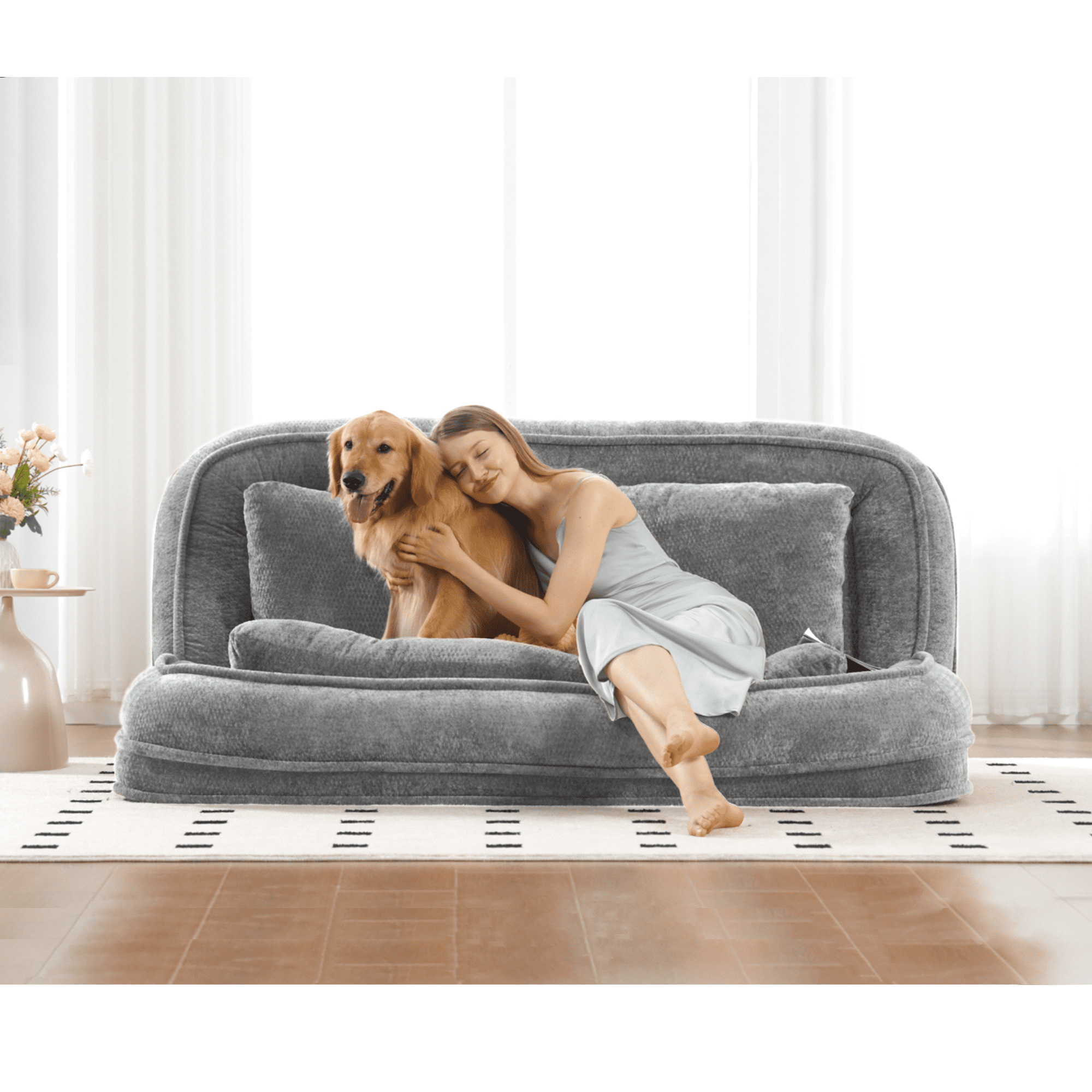 imerelez Foldable Human Dog Bed, 72inch Memory Foam Human Sized Dog Bed, Waterproof Pet Bed for People, Pet Couch for Adult with Non-Slip Bottom