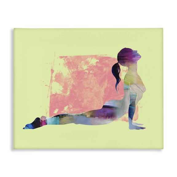 Stupell Industries Yoga Pose on Yellow People Painting Wrapped Canvas Art Print Wall Art, 20 x 16
