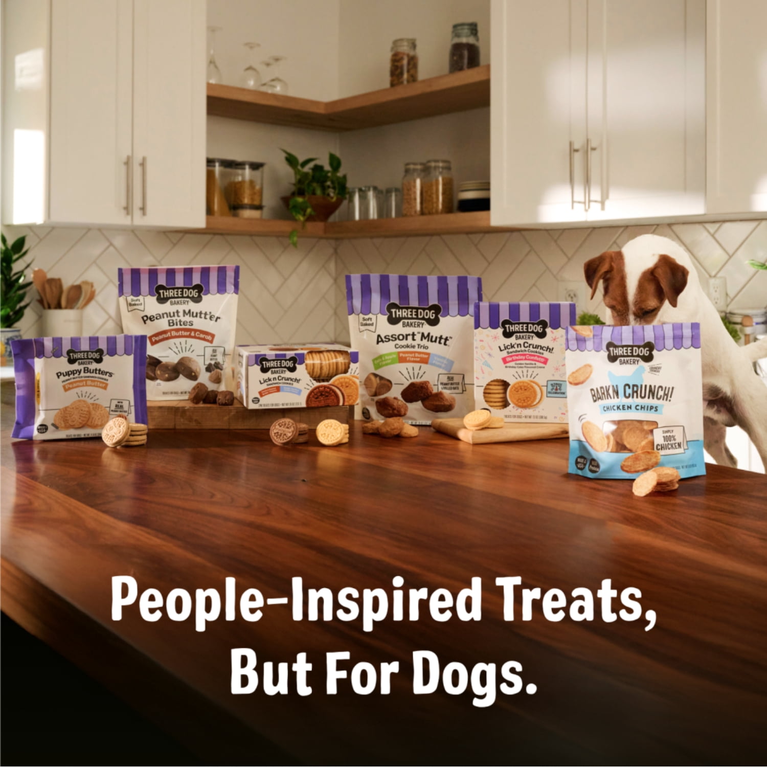 (6 pack) Three Dog Bakery Puppy Butters, Crunchy Peanut Butter Dog Sandwich Cookies, 11.8 oz