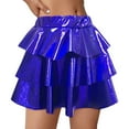 thumbnail image 3 of THDHVS Skirts for Girls,3-Layer Ruffle Metallic Skater Skirts Shiny Flared Holographic Skort,Pleated Skirt, 3 of 4