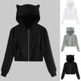 thumbnail image 5 of Lovskoo 2024 Women's Full Zip Sweatshirt Cute Crop Hoodies Jacket Ear Cap Casual Long Sleeve Pocket Shirt Hooded Sweatshirt Tops Gray, 5 of 5