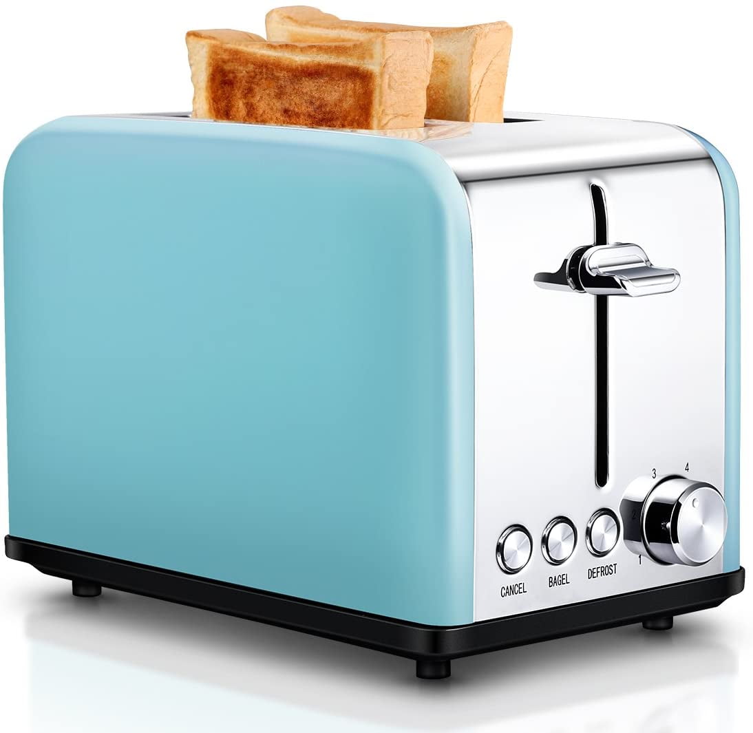 Extra Wide Slot Compact Stainless Steel Toasters for Bread Waffles Cancel FDA Approved Defrost Function Toaster HOKICOO 2-Slice Toaster Retro Small Toaster with Bagel 