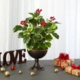 thumbnail image 3 of Nearly Natural 15in. Variegated Holly Artificial Plant in Metal Chalice (Real Touch), 3 of 5