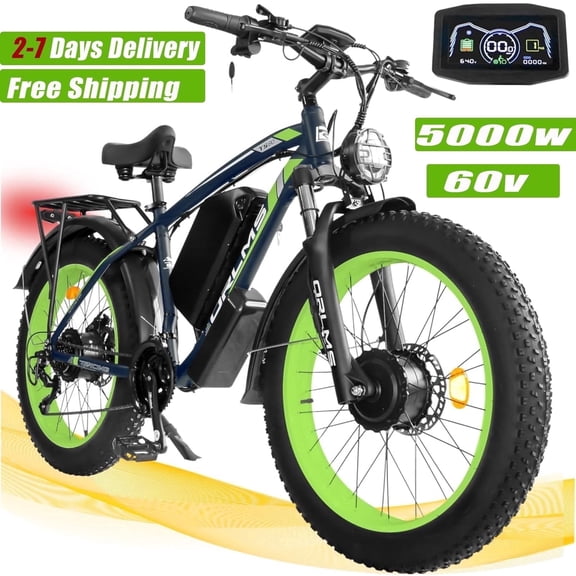 5000w Peak Dual Motor Electric Bike, 26" Fat Tire All Terrain Electric Bike for Adults, Shimano 21 Speed 45-50 MPH Off-Road Commuter Mtb, 60V 25AH Front Suspension & Hydraulic Disc Brake Ebike