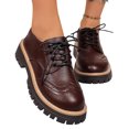 thumbnail image 6 of Women’s Platform Shoes, Leather Lace‑Up Chunky Lug Sole Loafers, Round‑Toe Casual Dress Shoes, 6 of 7
