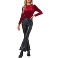 thumbnail image 2 of INSPIRE CHIC Women's Metallic Glitter Velvet Mock Neck Puff Long Sleeve Blouse Top XS Burgundy, 2 of 6