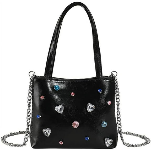 Kukuzhu Rhinestone Women Hobo Tote Bag Chic Shiny PU Shoulder Bag Handbag Party Elegant Purse