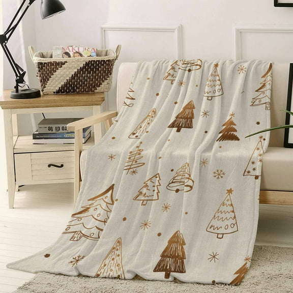 Vintage Christmas Tree Throw Flannel Blanket 60x80In Winter Snowflake Gold Line Trees Super Soft Cozy Bed Blanket, Lightweight Plush Fuzzy Bed Throw for Bedroom Sofa Couch Living Room