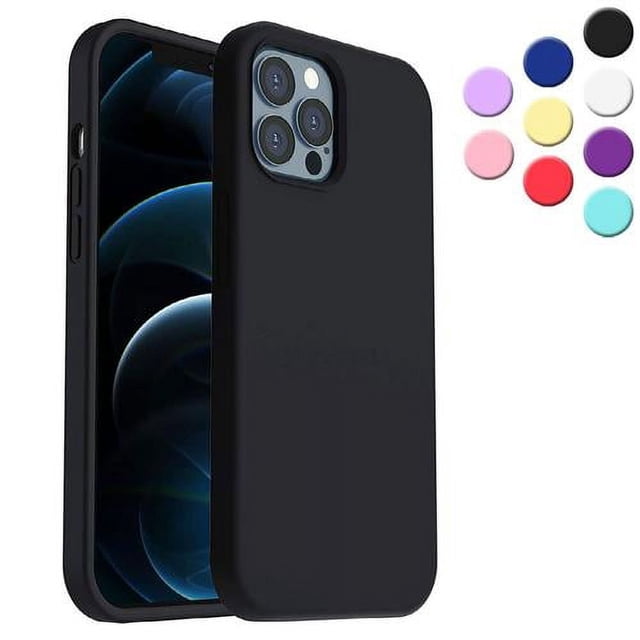 Entronix Funda de Silicona para iPhone 12 Pro Max, Suave Al Tacto, Antiarañazos y Antigolpes, Color Negro