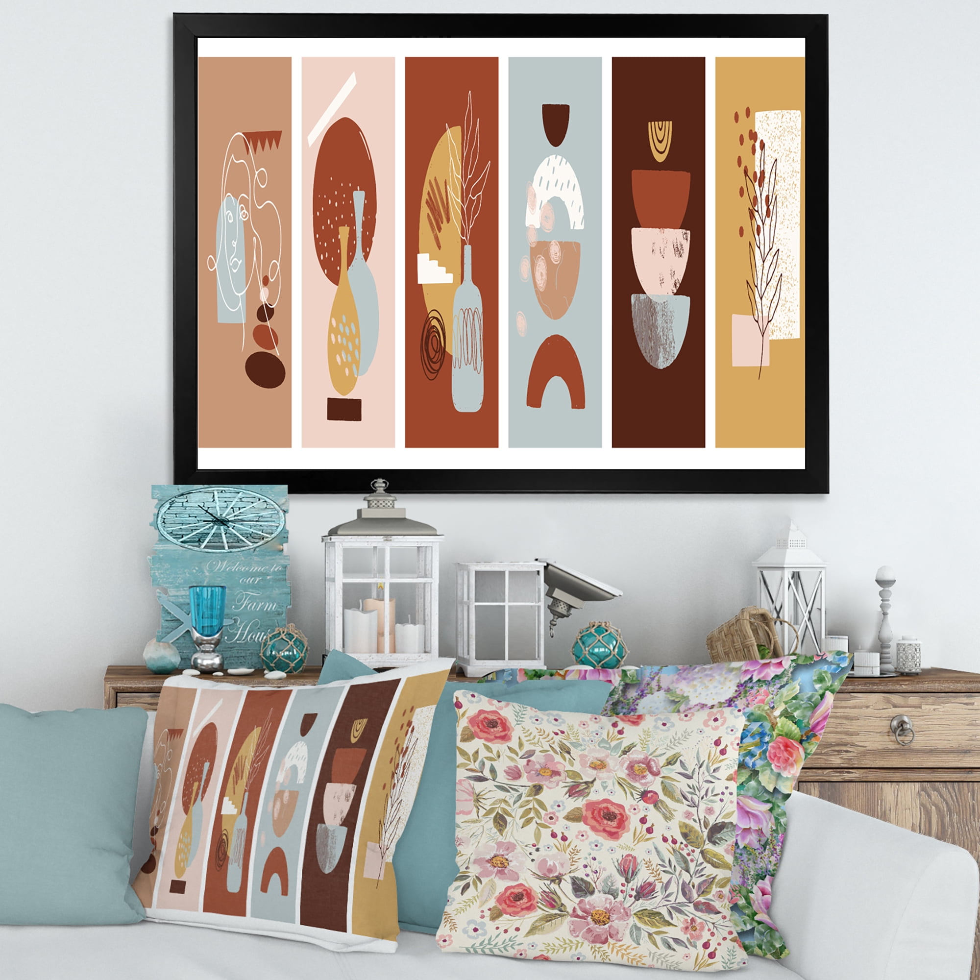 Designart 'Compostion Minimalistic of Organic Shapes V' Modern Framed Art Print