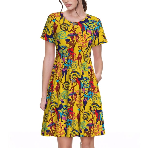 Balery Dancing African Women Vestidos sueltos de manga corta para mujer, vestidos de verano 2025, vestidos casuales de corte A con vuelo.