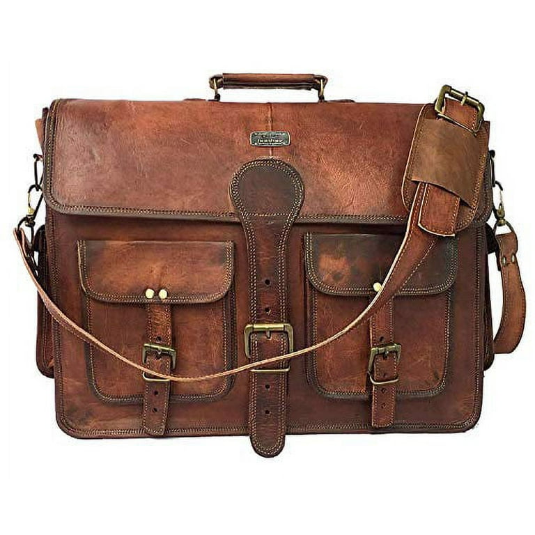 DHK 18 inch Vintage Handmade Leather Messenger Bag for Laptop Briefcase Best Computer