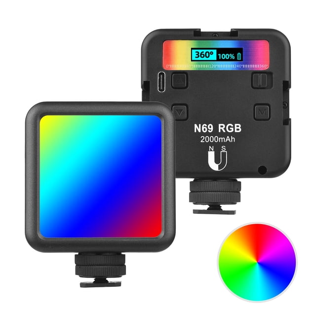 Lámpara de fotografía N69 RGB LED Luz de video Luz de relleno para fotografía portátil 60PCS Lámpara de alto brillo Perlas CRI 95+ Temperatura bicolor 2500K-9000K con imán incorporado Zapata Andoer Lámpara de fotografía