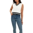 thumbnail image 2 of ATHLECHIC Women's Summer Crop Knit Color Block Sleeveless V Neck Tank Tops S White Black, 2 of 5