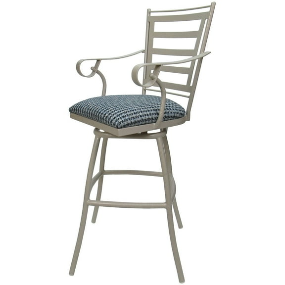 Outdoor Patio Swivel Bar Stool 30" Seat - Jenna - Blue Fabric - Beige Frame