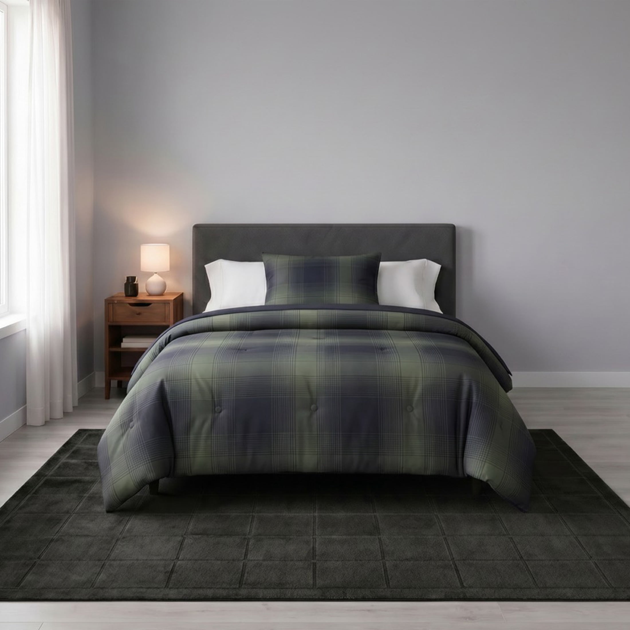 Mainstays Solid High Low Tufted Grid Dark Gray Indoor Area Rug, 5' x 7'