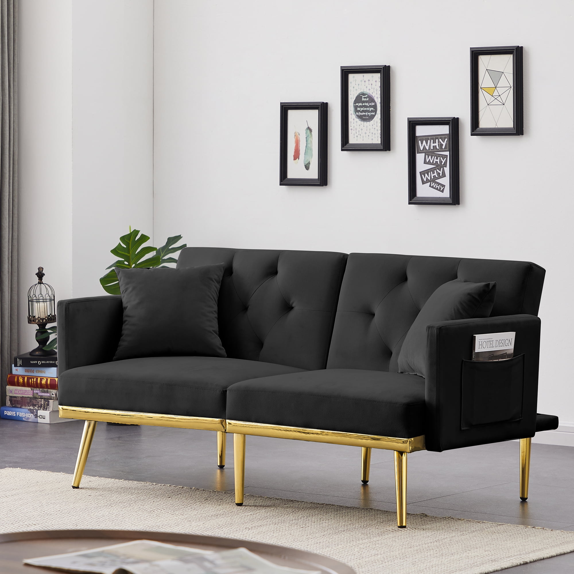 Oaks Aura Black Velvet Sofa Bed