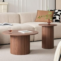 Round Nesting Coffee Tables Set of 2 -φ27.6 Large Short   φ15.8 Small Tall Boho Circle Side Tables with Fluted Drum Design