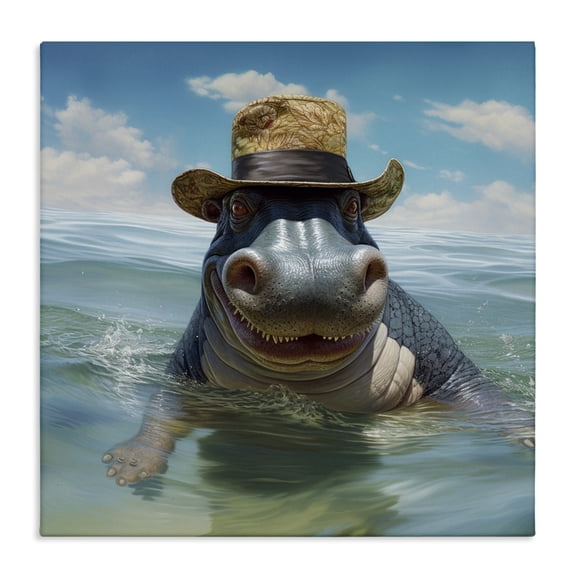 Stupell Industries Bohemian Hippo with Trendy Hat Canvas Art, 17 x 17, by Lazar Studio