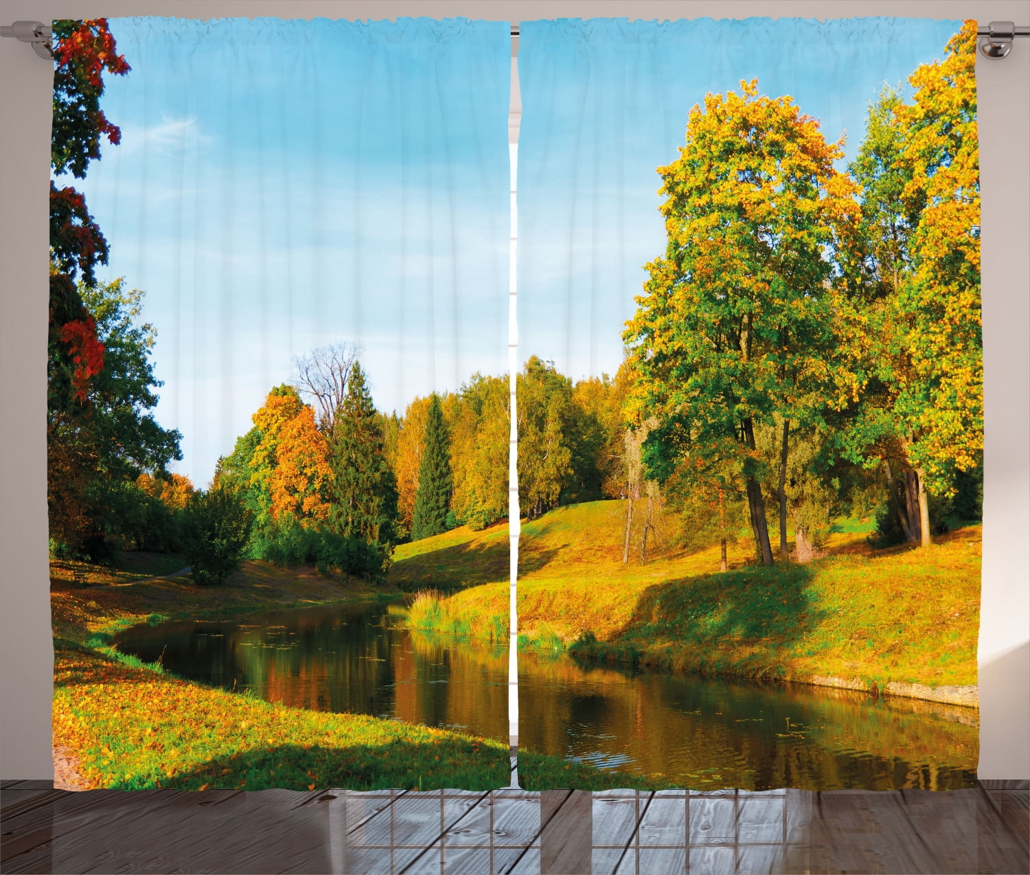 Stones River Trees 3D Blockout Photo Mural Printing Curtains Draps Fabric Window 