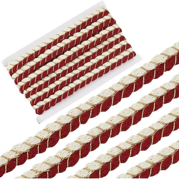 5.5 Yards Cotton Braid Rope Trim 17mm Wide Red Beige Gold Polyester Twist Gimp Basic Sewing Upholstery Edging Trimming Decorative Cord Ribbon for Clothing Garment DIY Craft Supplies