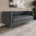 thumbnail image 4 of Home Design Weiss Velvet Square Arm Sofa with Channel-Tufted Back and Gold Metal Legs, Modern Upholstered Living Room Seating, Dark Gray, 4 of 6