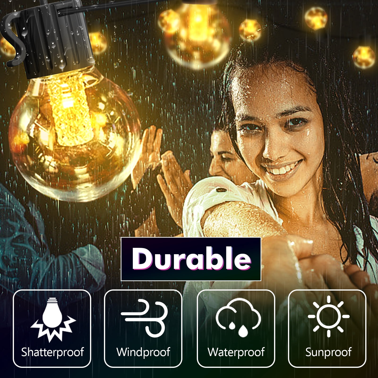 Outdoor Solar String Lights Warm and Colored 50FT 25 LED Lights Waterproof with 8 Lighting Modes USB Charging for Outside Patio Deck Backyard Decor