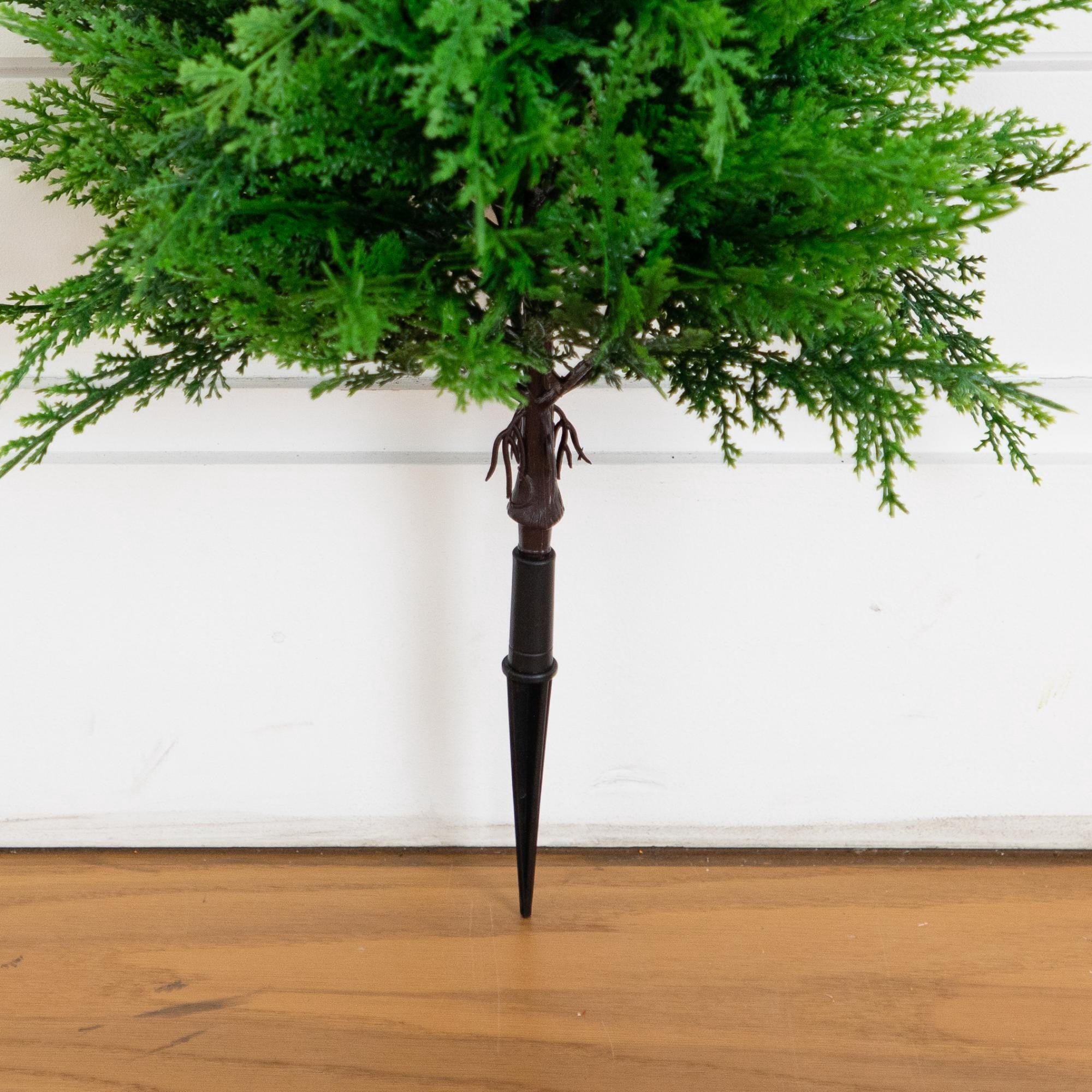 15in. UV Resistant Artificial Cedar Bush with Integrated Ground Stake (Indoor/Outdoor) - Set of 2