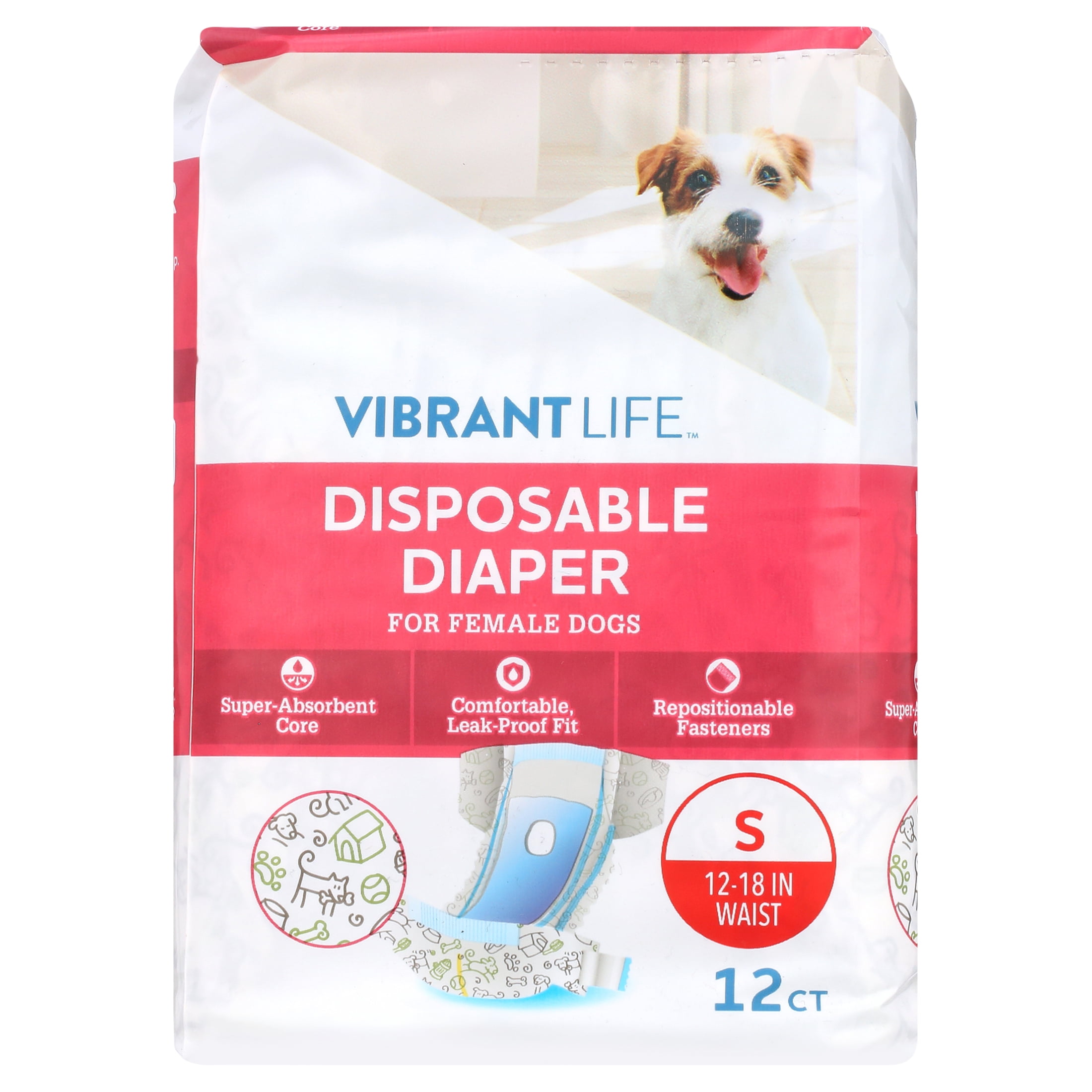 (3 pack) Vibrant Life Disposable Diapers for Female Dogs - Small