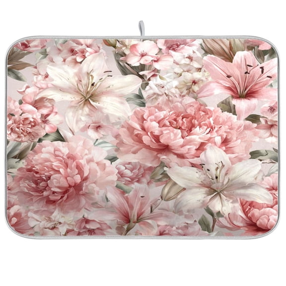 Kitchen Drying Mat Kitchen Drying Pad 16x18In Drying Dish Mat Dish Drying Mats Kitchen Countertop Multi-Function Drain Drying Mat Soft Elegant Flower Art