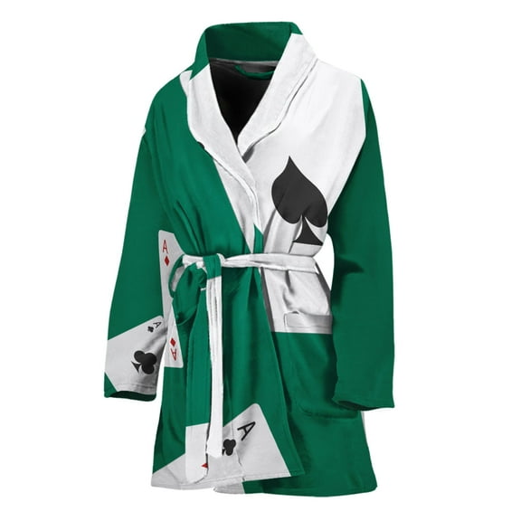 Falling Poker Cards Women Bathrobe One Size Univeral Fits, King Card Poker Fashion Lightweight Plush Fleece Long Robe For Women