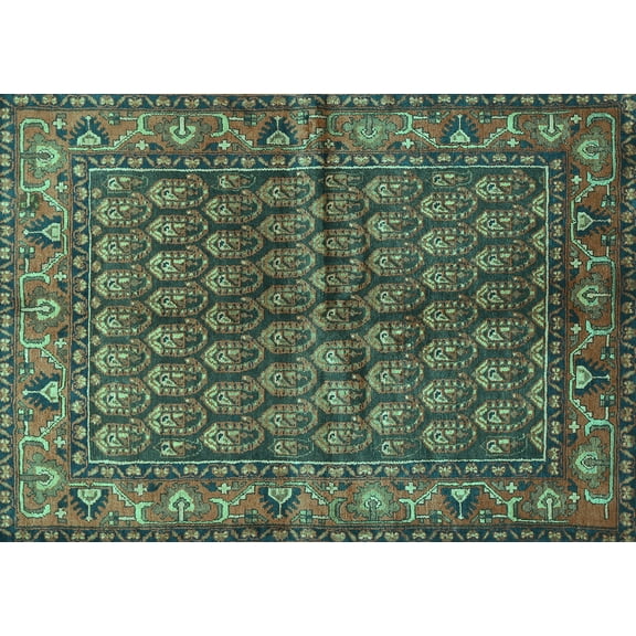 Ahgly Company Machine Washable Indoor Rectangle Persian Turquoise Blue Traditional Area Rugs, 5' x 7'