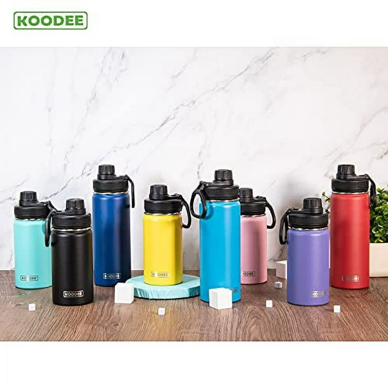 koodee 16 oz Water Bottle Stainless Steel Double Wall Vacuum Insulated  Water Bottle Wide Mouth Flask with Leakproof Straw Lid (Light Pink)
