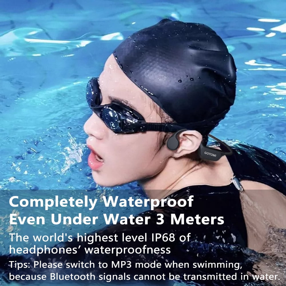 Gotomi Bone Conduction Headphones Swimming Headphones IP68 Waterproof Bluetooth Wireless Earbuds Earphones Built-in 32GB Memory MP3 Player Open Ear Earbuds with Mic for Swimming Running Sports Gym