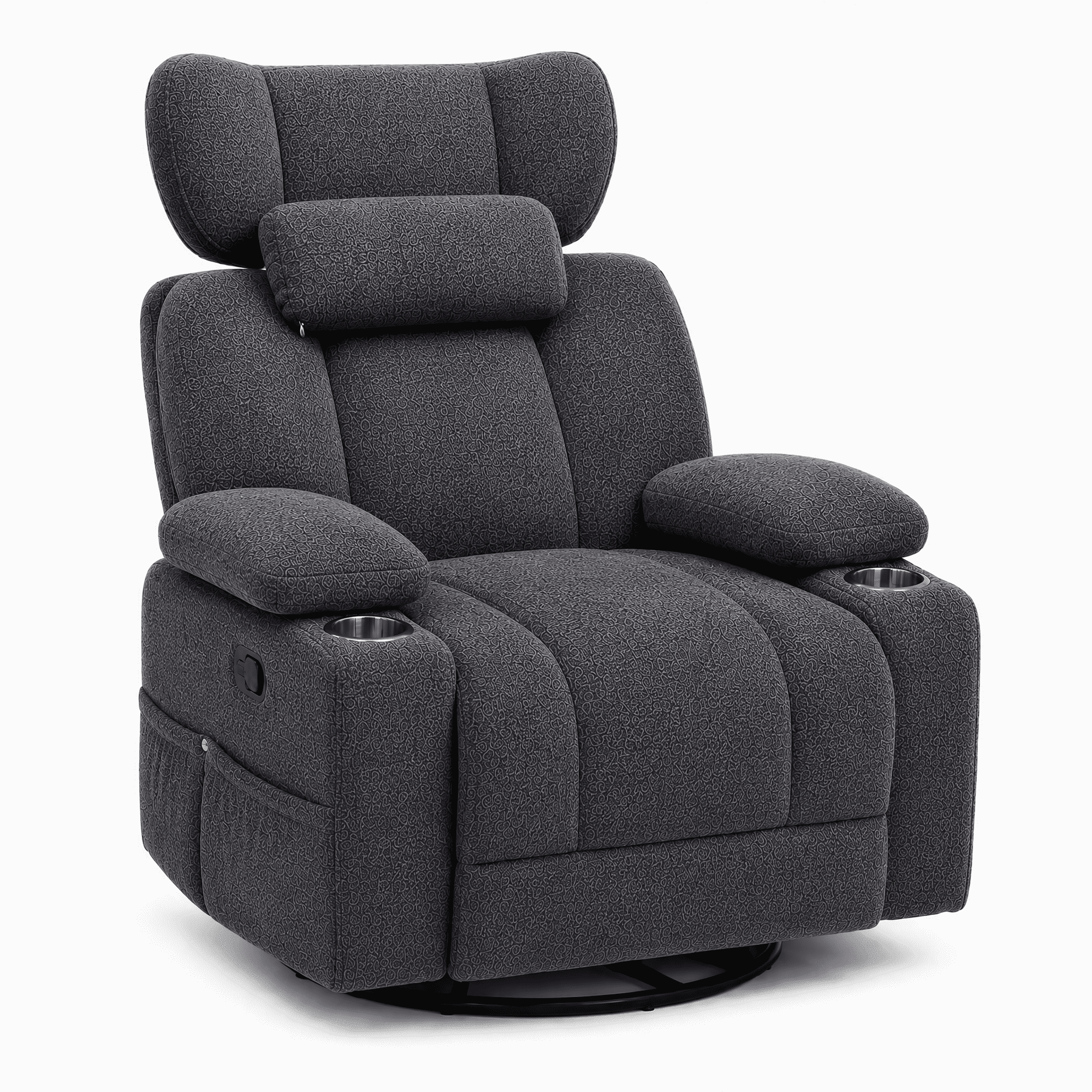 TiramisuBest Swivel Rocking Recliner Chair with Cup Holders,Big and Tall Manual Chenille Lounge Chair for Living Room,Dark Gray