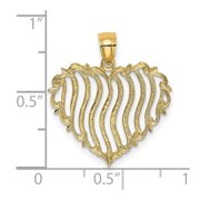 21mm 14k Gold Love Heart Pendant Necklace With Line Separations High Polish and Engraved Pendant for Women