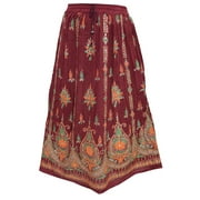 Mogul Women's Long Skirt Sequin Work Maroon Peasant Skirts
