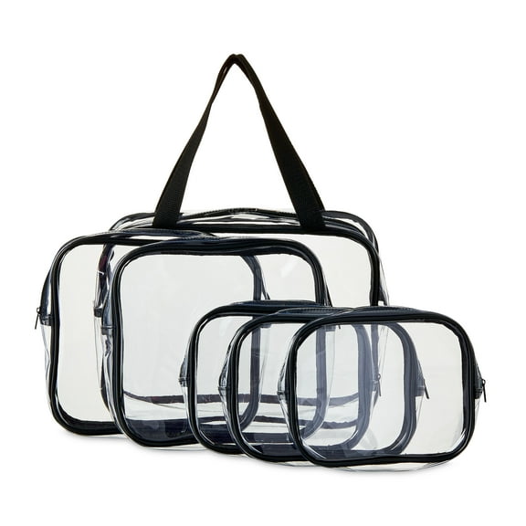 6-Piece PVC Cosmetic Bags, Clear and Black, by Walmart