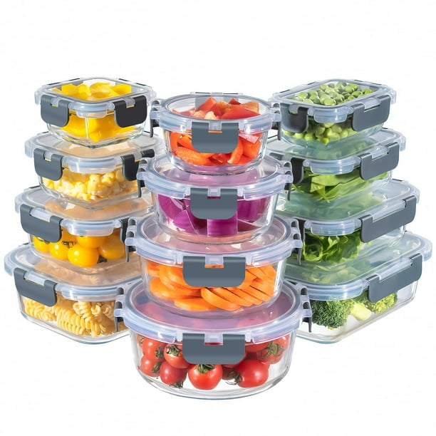 Recipientes de almacenamiento de vidrio MFY, paquete de 12 con tapas, 36 oz, 21 oz, 13 oz