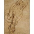 thumbnail image 2 of School of Michelangelo Buonarroti 12x14 Black Ornate Wood Framed Double Matted Museum Art Print Titled: Study of a Leg (1475-1564), 2 of 5