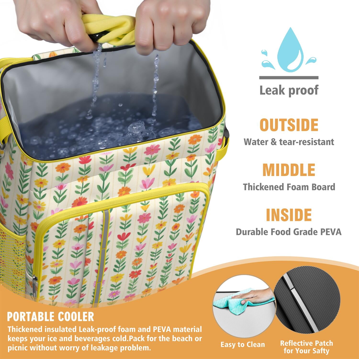 Travel Cooler Bag - Pioneer Flower Camping Beer Cooler Backpack with Bottle Opener- Waterproof Insulated Picnic Backpacks - Cooler Bag for Beach