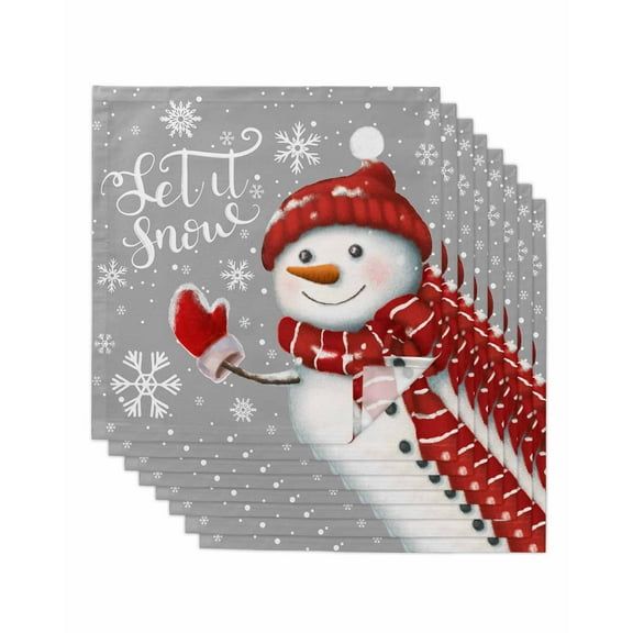 Christmas Snowman Cloth Napkins Washable Set of 8, Xmas Let Snow Winter Snowflake Grey Reusable Dinner Table Napkins Cloth Bulk for Weddings Kitchen Restaurants Hotel Events Parties 20 x 20 Inch