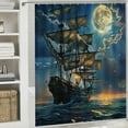 thumbnail image 6 of Shiartex Pirate Ship Shower Curtain Nautical Vintage Ghost Sailboat Sailing Fantasy Ocean Full Moon Adventure Themed Polyester Curtains Bathroom Decor with Hooks 36x72, 6 of 7
