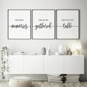 Minimalist Style 3 Pieces The Best Memories are Made Gathered Around The Table Posters Prints Quote Wall Art Canvas Painting for Dining Room Decor with Inner Frame