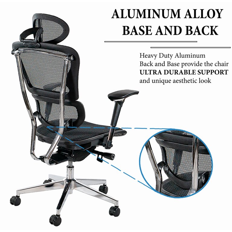 Ergomax Ergonomic, Height Adjustable, High-Back Mesh Chair w/Headrest,  Lumbar Support & Back Relief Office Desk Chair, 50 Inch Max Height, Black