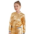 thumbnail image 3 of ZDHoor Kids Girls Jazz Hip Hop Dance Costume Metallic Long Sleeve Bomber Jacket Outwear Gold 10, 3 of 7